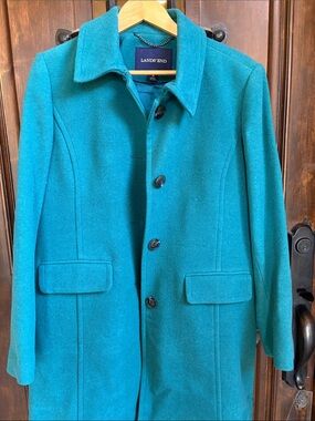 Lands' End Teal Wool-Blend Pea Coat